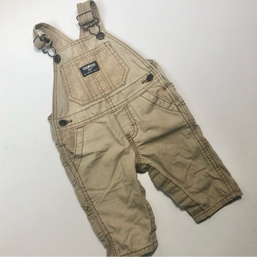 Osh Kosh BGosh Khaki Overalls 6 Months -Baby - Unisex - Corduroy Pockets -